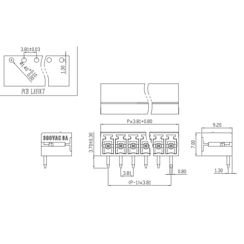 Terminal PCB PCB Terminal de PCB de 3.81 mm de 90 grados